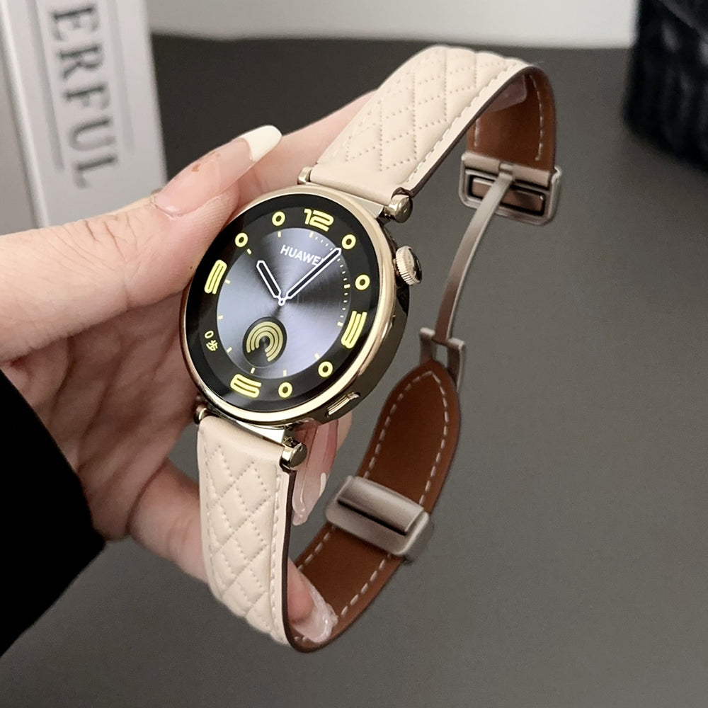 For Huawei Watch GT 4 41mm / Garmin Venu 3S Genuine Cow Leather Band 18mm Magnetic Buckle Strap - Coffee For Huawei Watch GT 4 41mm / Garmin Venu 3S Genuine Cow Leather Band 18mm Magnetic Buckle Strap - Coffee